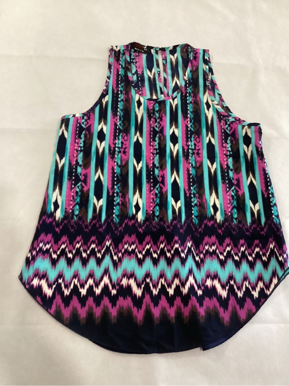 Renee C. Sleeveless Geo-Stripe Tank in Purple Teal Black Size Small #39